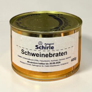 Schweinebraten gekocht Feriggericht Konserven
