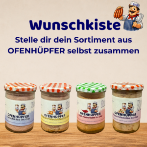 Chili-Fleischkäse im Glas Fleischkäse im Glas Pizza-Fleischkäse im Glas Zwiebel-Fleischkäse im Glas